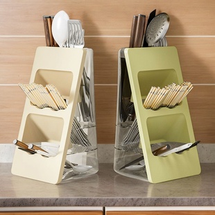 分格沥水筷子筒放勺子锅铲收纳盒家用厨房台面多层刀具置物架筷篓