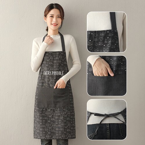 北欧棉围裙家用厨房防水防污女时尚日式罩衣做饭工作服定logo厨兜
