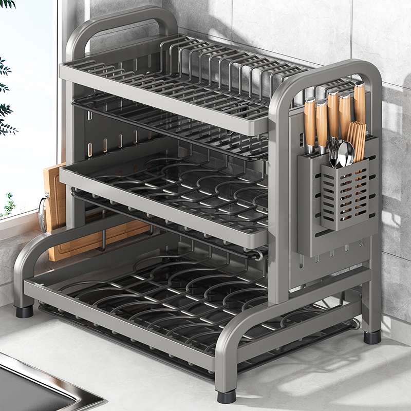 A9L不锈钢碗盘收纳架碗碟沥水架多功能碗架厨房碗筷置物架碗柜收