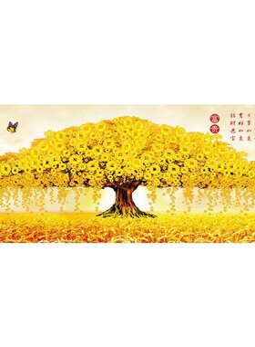 5d钻石画客厅抽象满钻石绣发财黄金树新款钻石绣十字绣点砖画