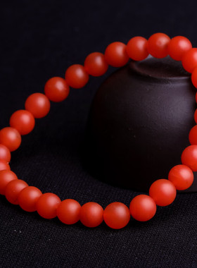 石玥珠宝 收藏级6.5-7mm天然保山南红玛瑙手串转运珠手链 男女士