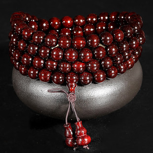 妍韵珠宝 8mm印度泥料小叶紫檀手串108颗佛珠把件男女士款 重32克