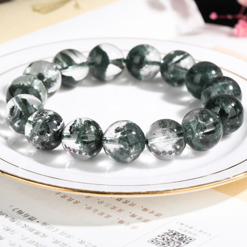 石玥珠宝 精品13-14mm天然绿幽灵手串本命年转运珠手链 男女士款