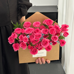 一封情书花束礼盒手提花盒有钱花diy信封网红花艺礼盒鲜花包装