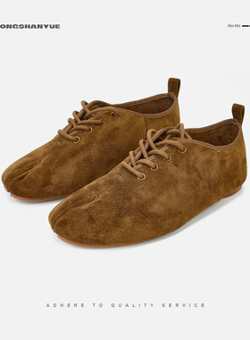 Rongshanyue老钱风分趾乐福鞋女系带低跟深口单鞋豆豆鞋B1548