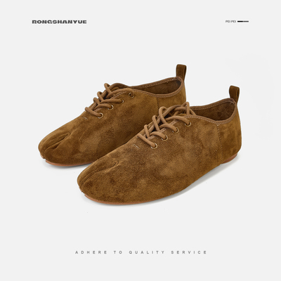 Rongshanyue老钱风分趾乐福鞋女系带低跟深口单鞋豆豆鞋B1548