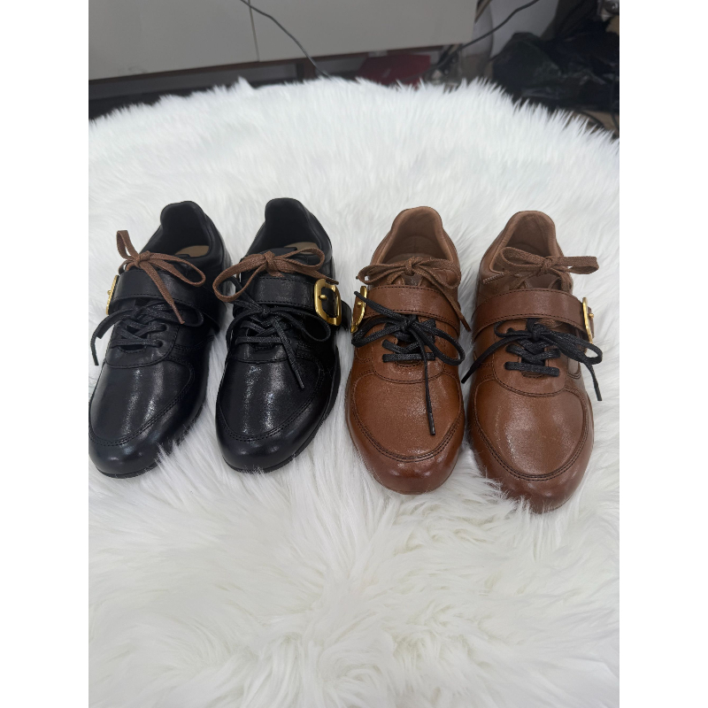 复古一字扣德训鞋百搭经典时尚运动休闲系带女鞋B1335