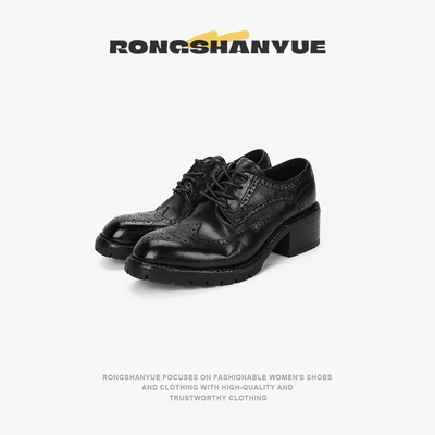 英伦风巴洛克雕花复古粗跟小皮鞋水洗马皮单鞋B1138