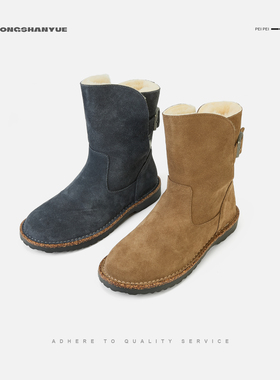 Rongshanyue羊皮毛一体短靴女2025冬新款保暖勃肯雪地靴子B1518