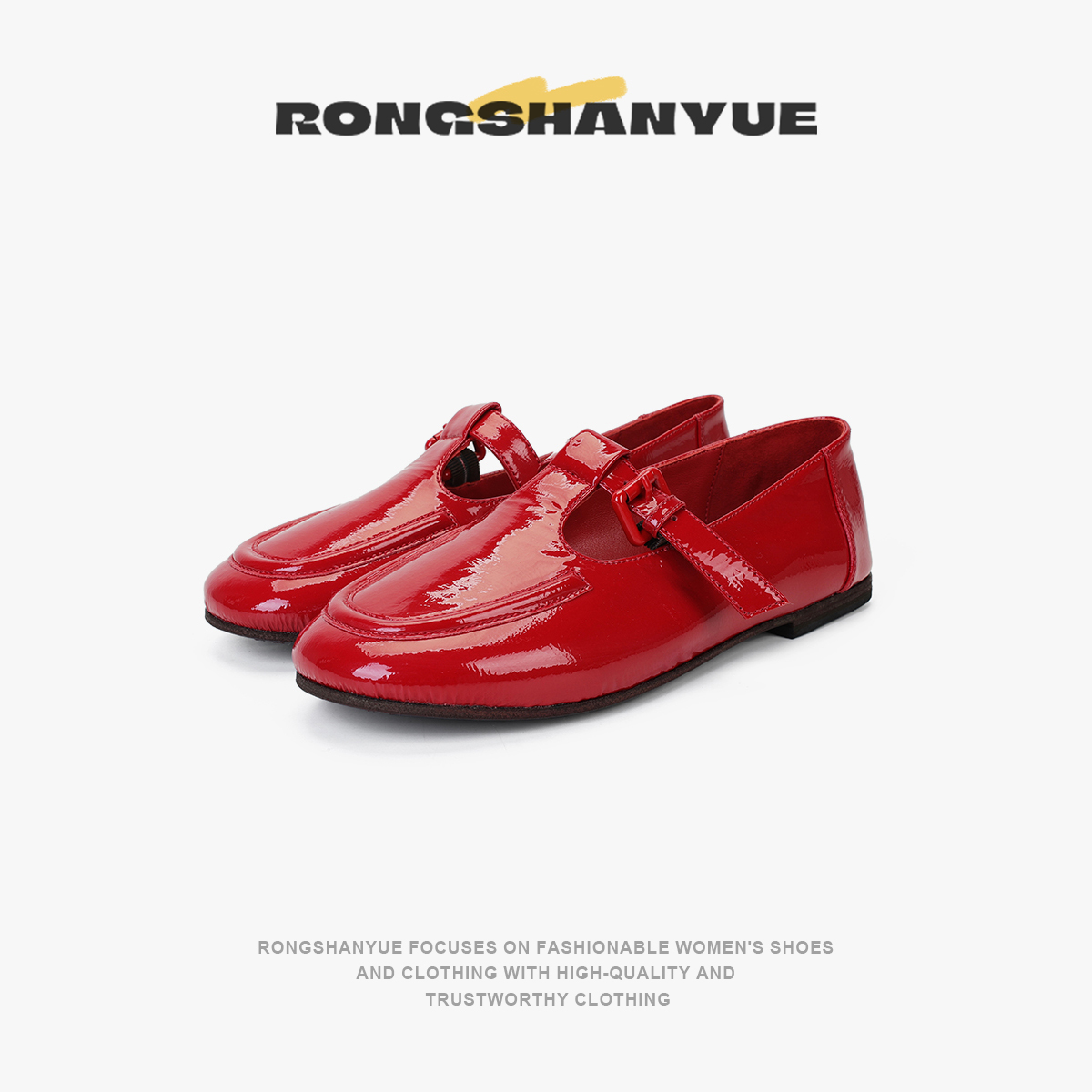 法式超软牛漆皮一字扣带平底玛丽珍单鞋女小皮鞋B1286