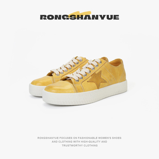 女B1140 休闲圆头板鞋 水洗马皮做旧星星增高小脏鞋 时尚