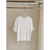 时尚 白色套头圆领休闲短袖 宽松简约 上衣薄款 女款 针织衫 打底短袖