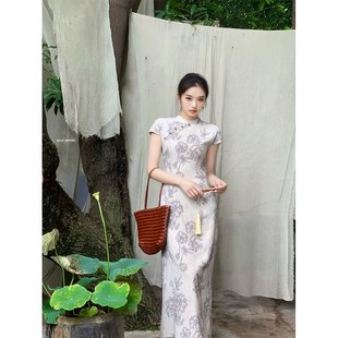 新中式国风沉香一梦古朴清雅旗袍连衣裙显瘦复古高贵连衣裙