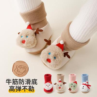 婴儿鞋袜秋冬中筒宝宝鞋牛筋防滑室内鞋袜圣诞小鞋子幼童袜子鞋袜
