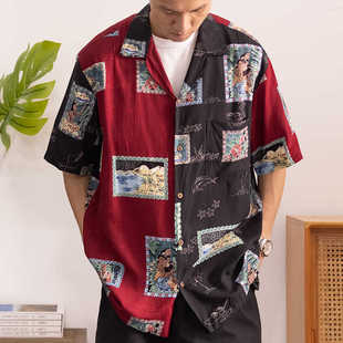 SteppyX Two Palms别注款Postcard Aloha Shirt 古巴领夏威夷衬衫