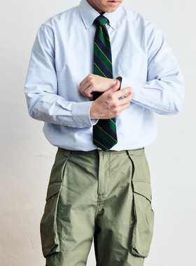 KUFFYLINK 纽扣领蓝白条纹衬衫OCBD长袖常春藤青年气质日系ivy