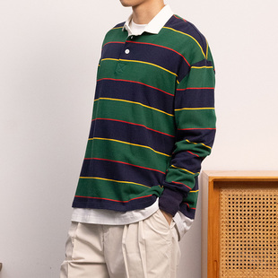 KUFFYLINK 长袖ivy条纹休闲polo衫橄榄球衫高品质复古2024新款