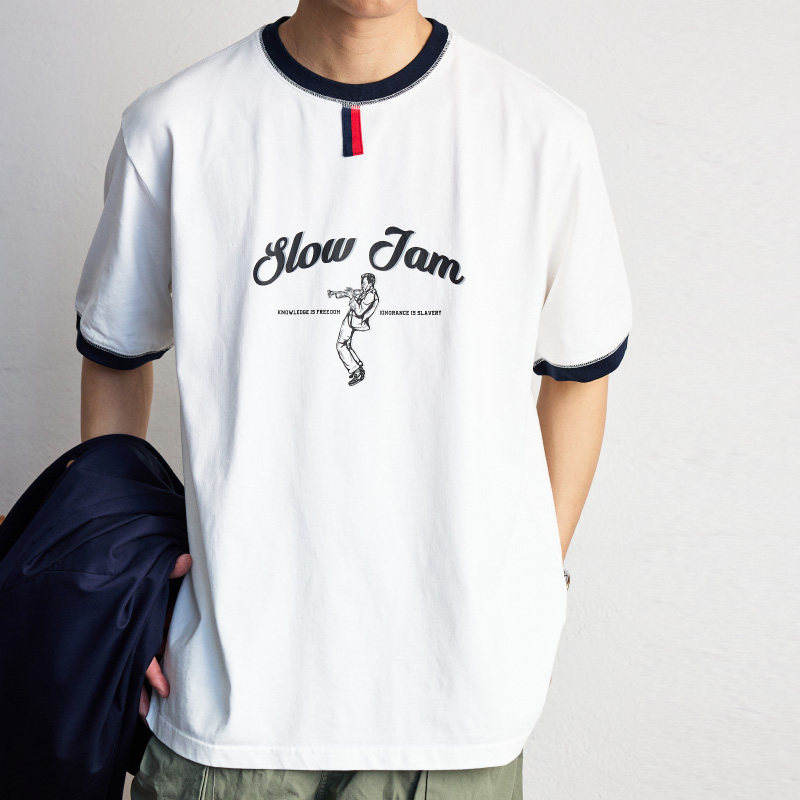 KUFFYLINK 2024爵士乐手印花短袖T恤流行透气圆领休闲青春日系ivy