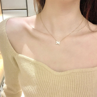 18k白貝母交叉項鏈女夏純銀經(jīng)典 x型吊墜仙氣輕奢小眾玫瑰金鎖骨鏈