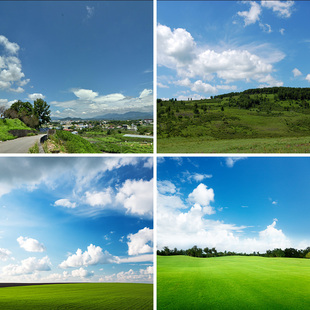 蓝天白云草地背景布自然风景云朵场景布置儿童少女晴空万里直播间背景墙辽阔天空云层拍照高清网红主播背景布