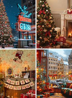 圣诞节日直播背景布3d立体壁纸画直播间平安夜主题拍摄带货氛围感高级感红色绿色艺术挂布5d高端喷绘道具