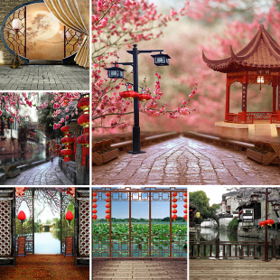 直播3d立体全家福古风背景抖音直播中国风5d古典背景墙拍照背景布快手网红设计 古风古装