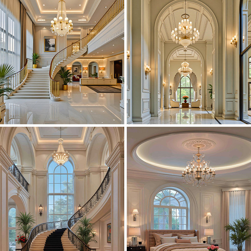 法式轻奢别墅楼梯复古艺术感壁纸画直播间直播背景布3d立体背景墙旋