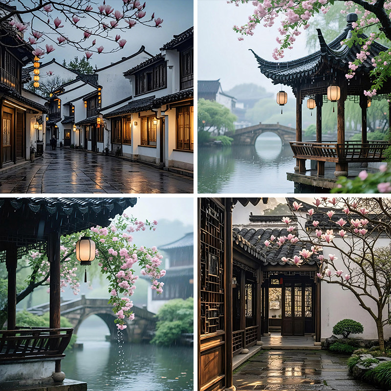 江南风景风水古风直播背景布3d立体背景墙可定制场景布置水墨风室内网红主播抖音快手拍视频段子可移动氛围感