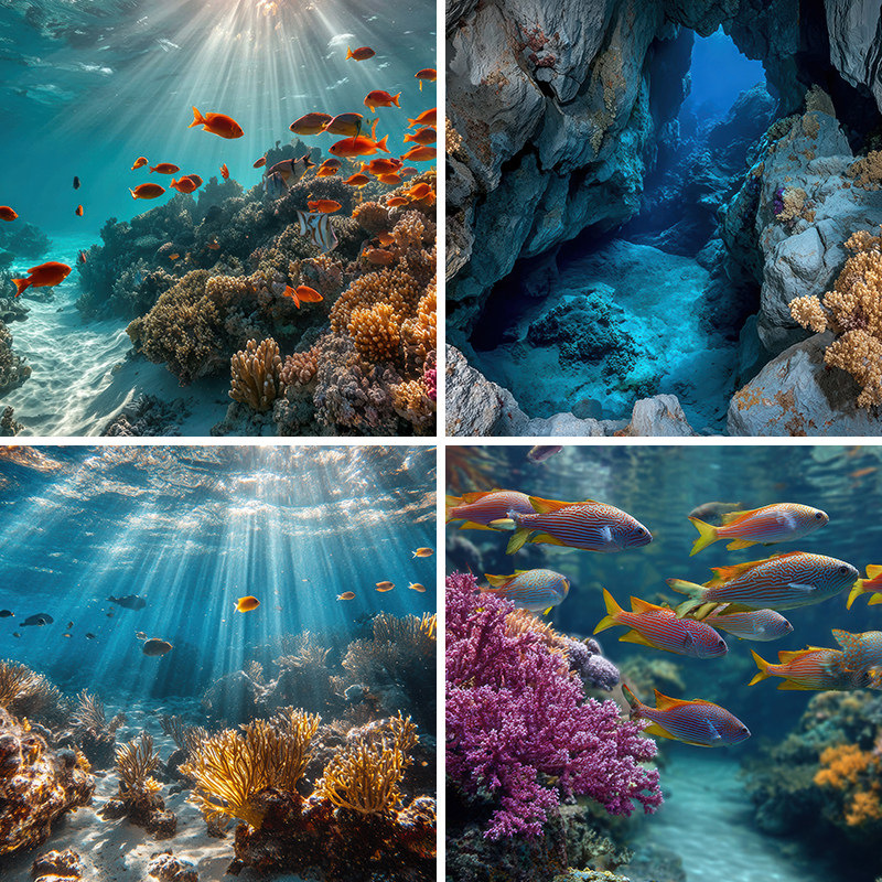 海底世界珊瑚鱼群直播背景布3d立体背景墙海洋壁纸画室内母婴店儿童摄影道具场景布置网红带货水产品抖音快手