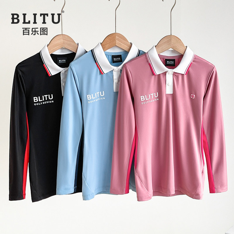 青少年高尔夫服装男女童秋冬新款长袖T恤柔软舒适儿童有领Polo衫