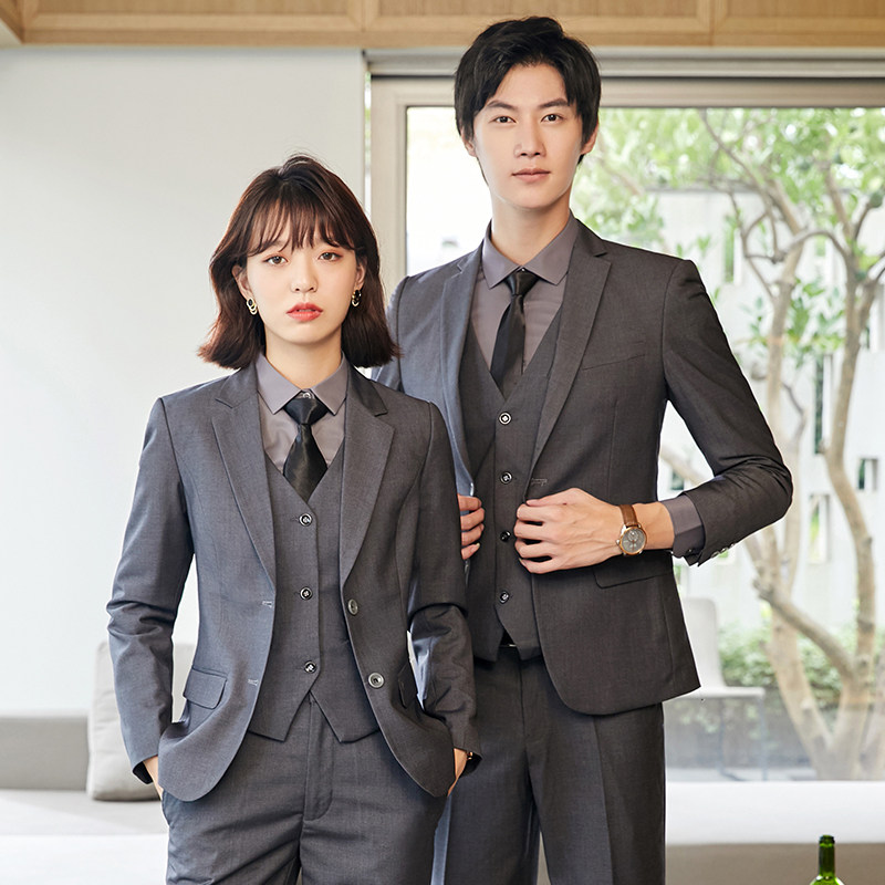 灰色西装套装商务男女正装西服马甲职业工装4S店售楼部银行工作服