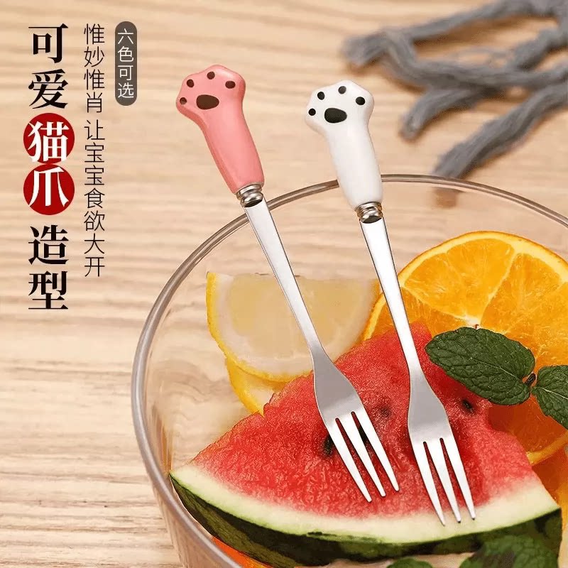 不锈钢水果叉可爱猫爪甜品叉