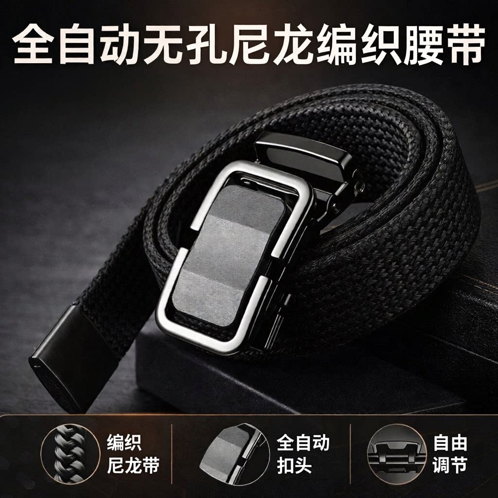 自动扣帆布腰带男士皮带简约商务学生军训裤带百搭尼龙布带加长