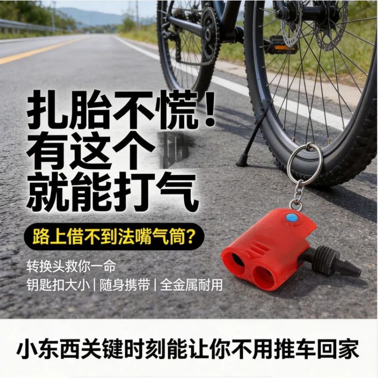 高压打气筒配件法式气嘴转换头多功能美嘴转接头脚踩气嘴头通用型