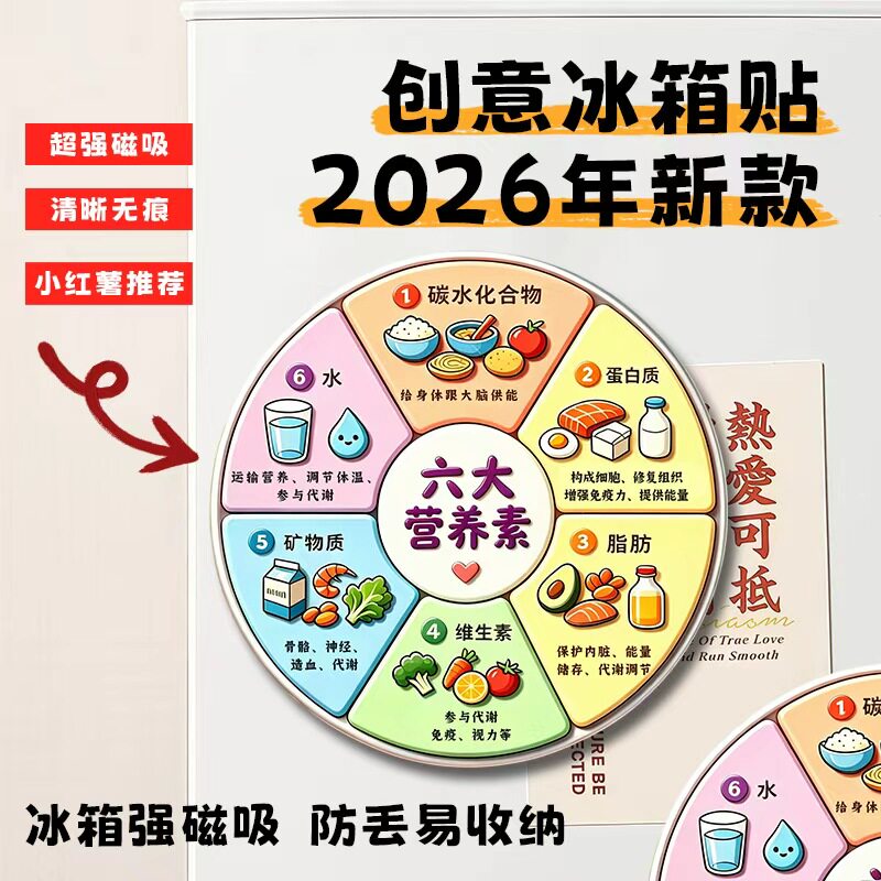 亚克力磁吸养生冰箱贴六大营养