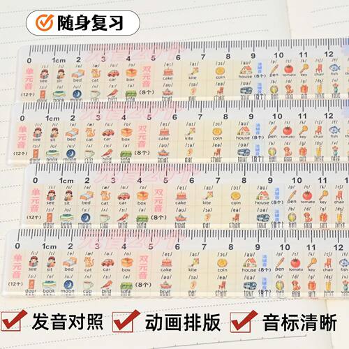 英语48音标自然拼读直尺