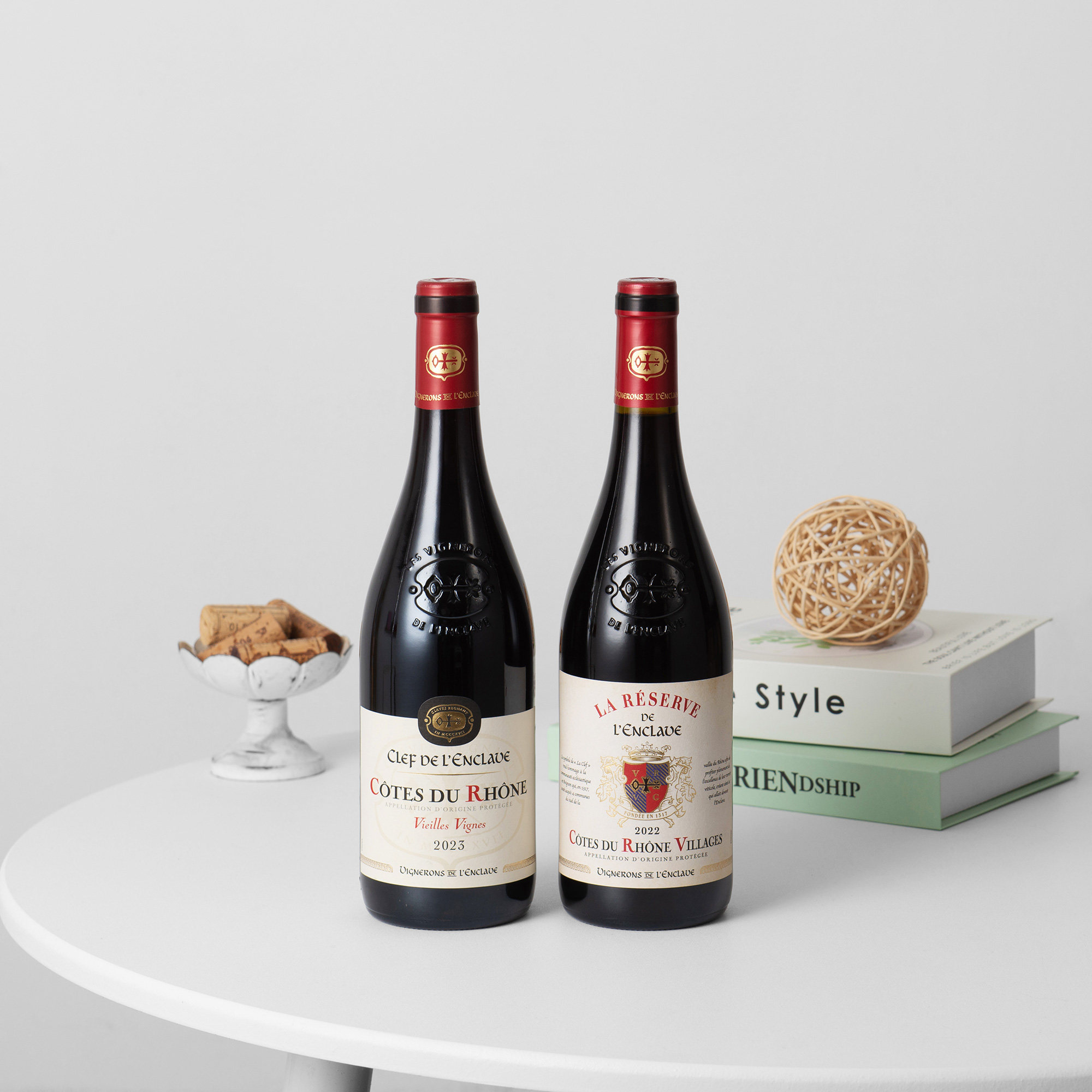 法国罗纳河谷飞地秘钥飞地珍藏老藤村级干红葡萄酒双支尝鲜装