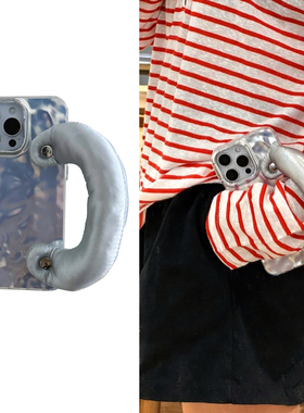 ZEST简约银色手拎腕带手机壳16promax便携硅胶保护壳15一体充棉支架ins风14个性13防摔手提纯色12全包