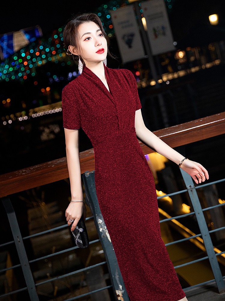 喜婆婆婚宴裝平時可穿2025新款宴會氣質名媛輕奢小眾高端主持裙女