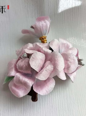 蚕丝绒花流苏发夹新中式盘发头饰