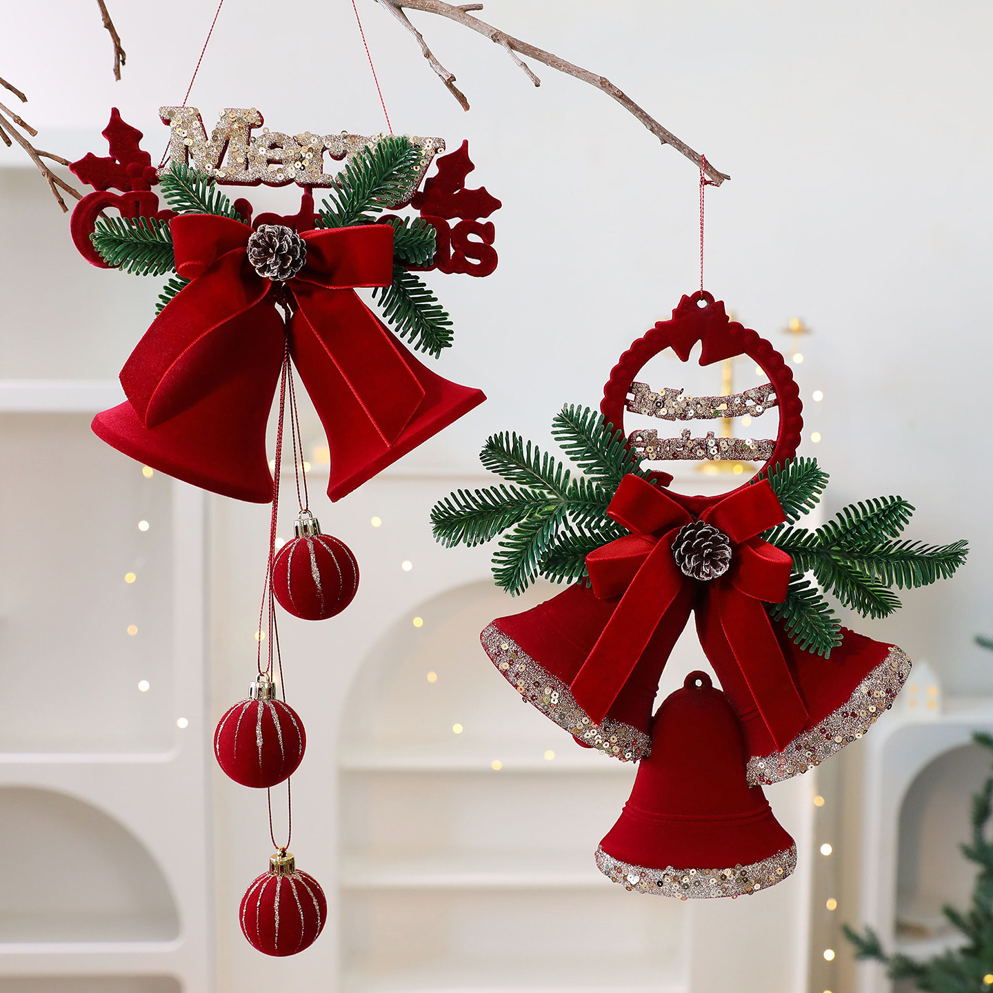 圣诞节装饰品红色植绒布铃铛挂件场景布置圣诞树氛围装扮道具摆件,节庆用品/礼品,圣诞装饰品,淘宝优惠券,粉丝福利购,淘宝优惠卷