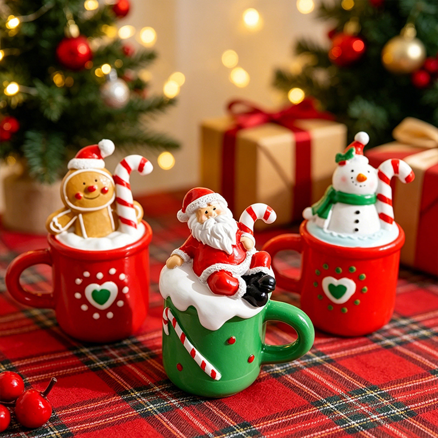 圣诞节马克杯造型树脂小摆件老人雪人姜饼人桌面节日场景装饰用品
