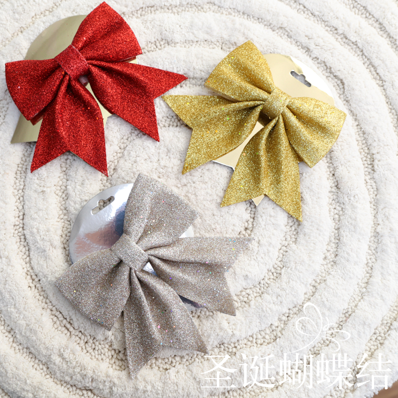 圣诞树装扮香槟色蝴蝶结挂饰