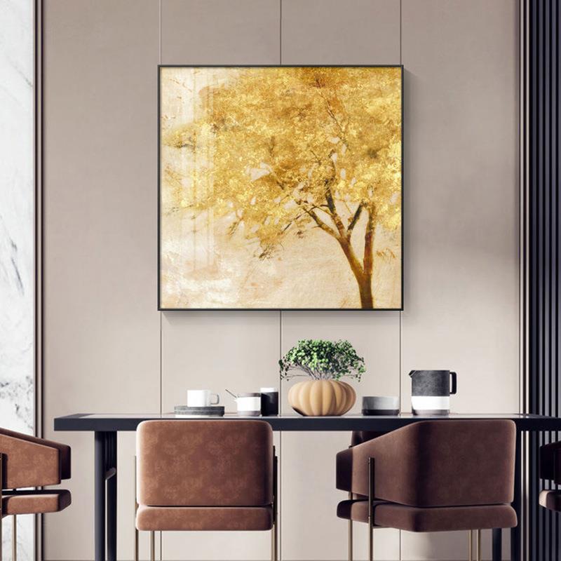 新中式餐厅装饰画饭店客厅墙简约挂画玄关过道走廊抽象发财树壁画图片