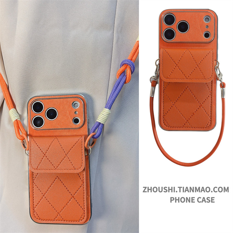 爱马仕橙色菱格卡包斜挎适用小米17/15/14/13手机壳pro高级感红米note15R/12/11新款K70女K60手绳K50保护套潮