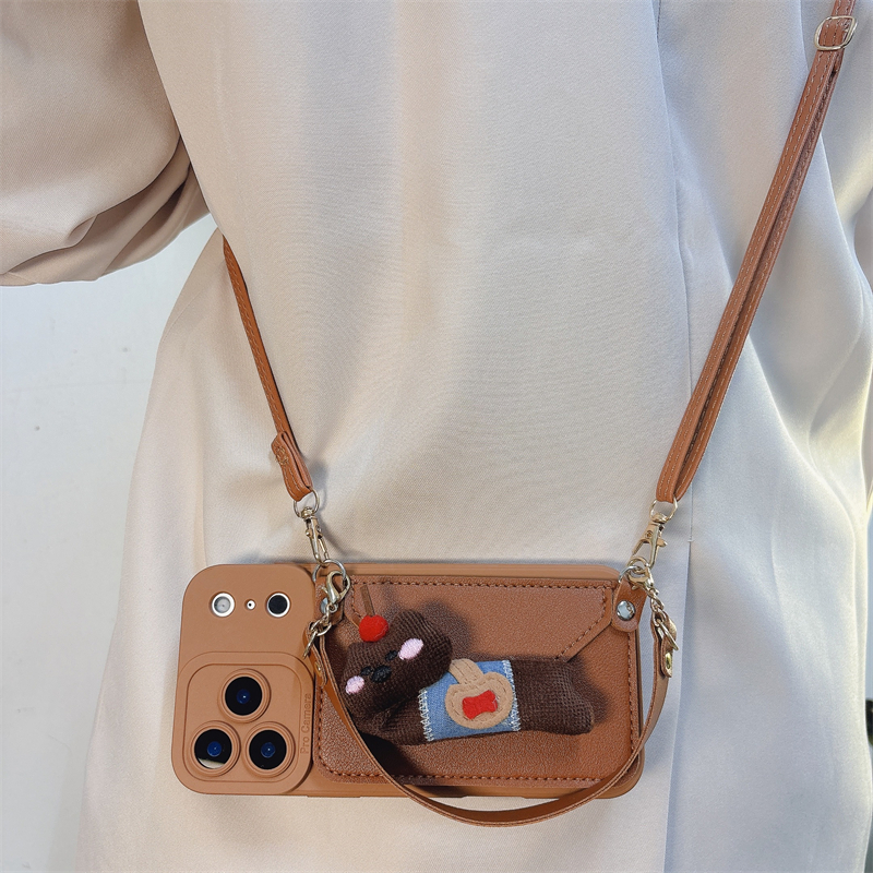 暖棕樱桃熊卡包适用vivo IQOO neo9/8/7/6/5手机壳pro手绳高级感neo9s pro+斜跨z9女新款turbo挂绳Z10X保护套