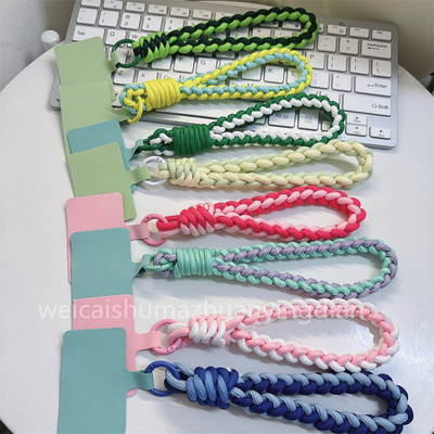 ins欧洲旅游新款手机挂绳腕带短绳纯手工编织简约防抢偷摔盗拼色加粗固金属结实夹片式宠物相机壳通用CCD男女