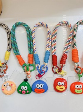 几何表情卡通手机挂绳短款手腕绳挂链挂件精致U盘挂饰防丢防摔手机壳cdd相机绳子钥匙扣挂环新款红色手机链女