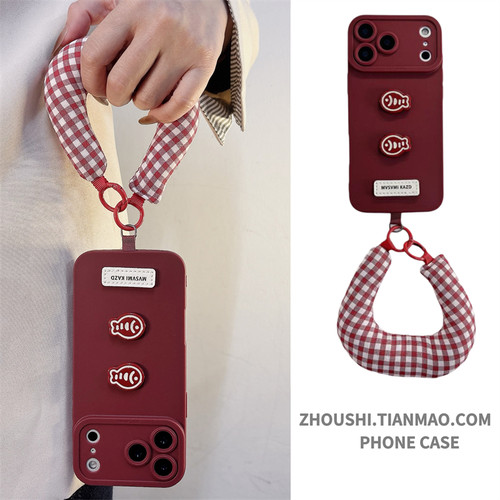 红格纹可爱年年有鱼手提适用三星s23/s24/s25/s22手机壳Ultra高级感S25Edge女防摔plus硅胶s25+软U个新款腕带