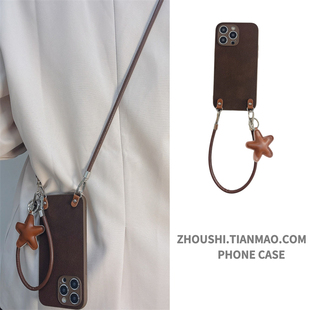 8高级感A6手绳A5 秋冬深棕色复古星星适用opporeno14手机壳reno13 reno10女斜挎findx9 11pro新款 A3保护套